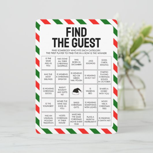 Kerstmis Vind het Gast Bingo Spel Feestdagenkaart (Staand voorkant)