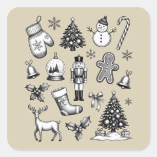 Kerstmis vintage 90s Retro Kerstmis Vakantie Vierkante Sticker