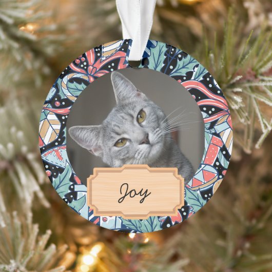 Kerstmis vintage aangepaste kat Foto Ornament (Boom)