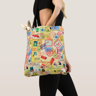 Kerstmis Vintage Ansichtkaart & Postzegels Patroon Tote Bag
