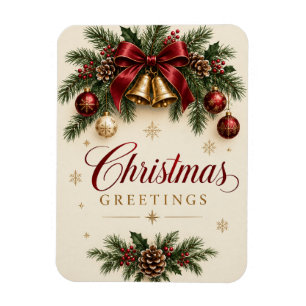 Kerstmis Vintage Bel Kerststijl met Dennentak Magneet