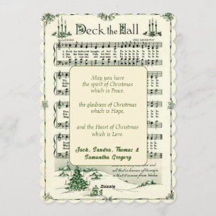 Kerstmis, Vintage Bladmuziek Deck the Halls Feestdagenkaart
