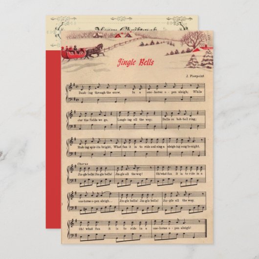 Kerstmis, Vintage Bladmuziek, Jingle Bells Feestdagenkaart (Voorkant / Achterkant)