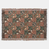 Kerstmis Vintage Bruine Patchwork Naam Sjabloon Deken (Voorkant)