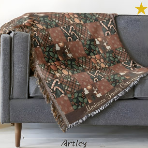 Kerstmis Vintage Bruine Patchwork Naam Sjabloon Deken