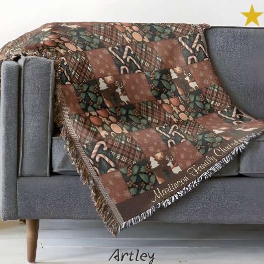 Kerstmis Vintage Bruine Patchwork Naam Sjabloon Deken