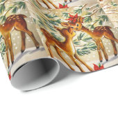 Kerstmis Vintage Cute Reekalveren Rode Poinsettia Cadeaupapier (Rol Hoek)