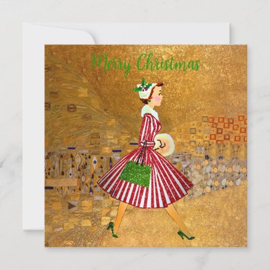 Kerstmis Vintage Dame Goud (Voorkant)
