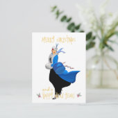 Kerstmis vintage dame vrolijk kerstfeest briefkaart (Staand voorkant)