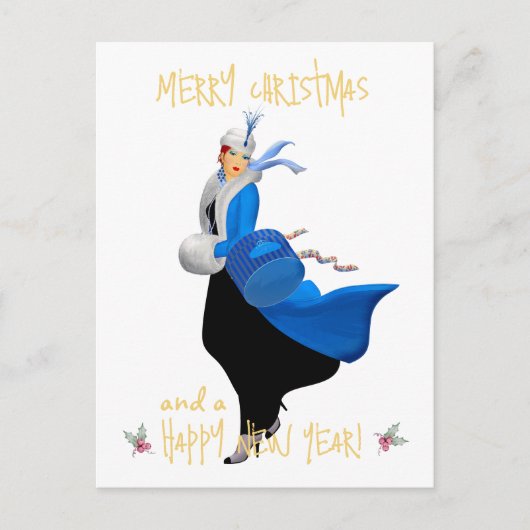 Kerstmis vintage dame vrolijk kerstfeest briefkaart (Voorkant)