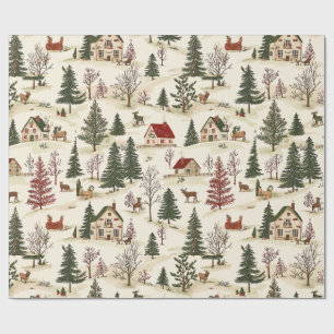 Kerstmis Vintage Dorp Cadeaupapier