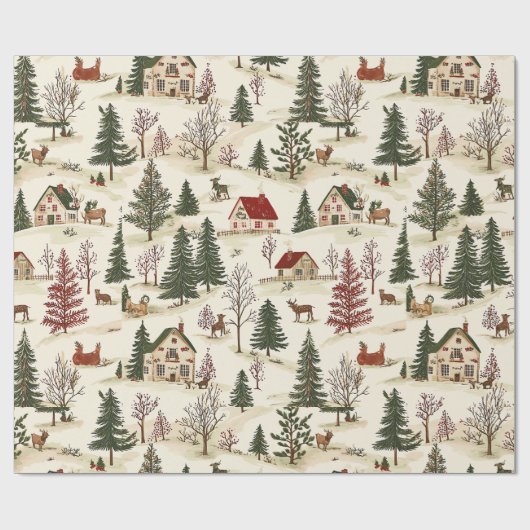 Kerstmis Vintage Dorp  Cadeaupapier (Vlak)