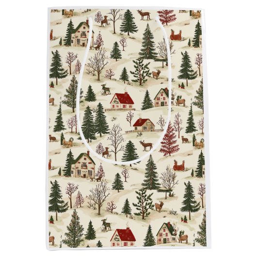 Kerstmis Vintage Dorp  Medium Cadeauzakje (Voorkant)
