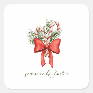 Kerstmis Vintage Eenvoudige Suikerstok Boog Vrede Vierkante Sticker