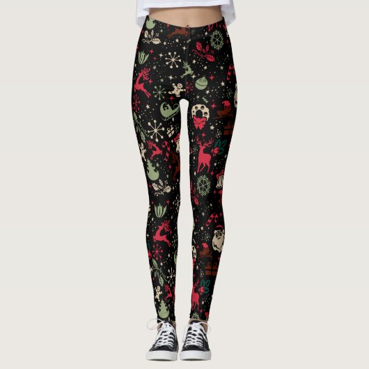 Kerstmis Vintage Elementenpatroon Leggings (Voorkant)