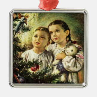 Kerstmis vintage familie broer zus metalen ornament