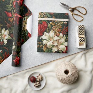 Kerstmis vintage fantasie bloempatroon cadeaupapier