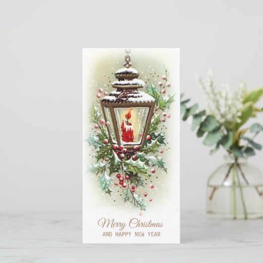 Kerstmis vintage feestdagenkaart (Staand voorkant)