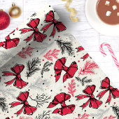 Kerstmis Vintage Gebladerte Rode Strikken Cadeaupapier