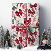 Kerstmis Vintage Gebladerte Rode Strikken Cadeaupapier