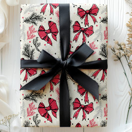 Kerstmis Vintage Gebladerte Rode Strikken Cadeaupapier