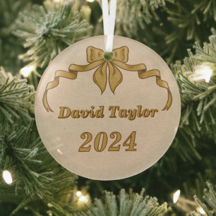 Kerstmis Vintage Gouden Strik Glas Ornament