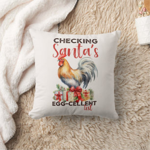 Kerstmis Vintage Haan Controleert Santa's Lijst Kussen