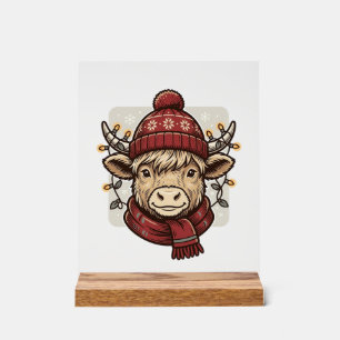 Kerstmis Vintage Highland Koe Vector T-shirt Ontwe Acryl Bord