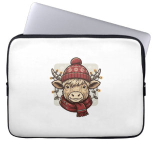 Kerstmis Vintage Highland Koe Vector T-shirt Ontwe Laptop Sleeve