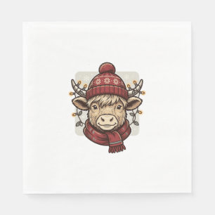 Kerstmis Vintage Highland Koe Vector T-shirt Ontwe Servet