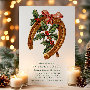 Kerstmis Vintage Hoefijzer Hulst Vakantiefeest Kaart