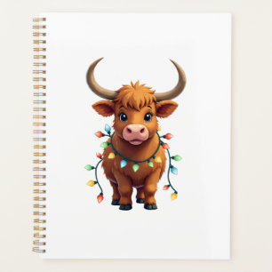 Kerstmis vintage hooglandkoe Schattig retro vakant Planner