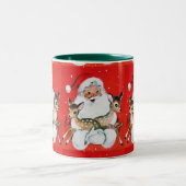 Kerstmis Vintage Kerstman met Twee Reekalveren Tweekleurige Koffiemok (Center)