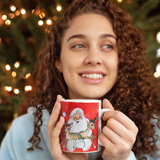 Kerstmis Vintage Kerstman met Twee Reekalveren Tweekleurige Koffiemok