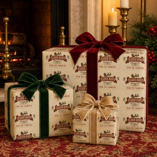 Kerstmis Vintage Kerstman slee rit Persoonlijk Cadeaupapier