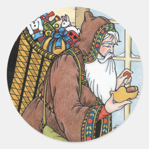 Kerstmis Vintage, Kerstman Speelgoed Klompen Schoe Ronde Sticker