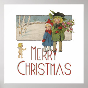 Kerstmis Vintage Kinderen en Cherubijnen Poster