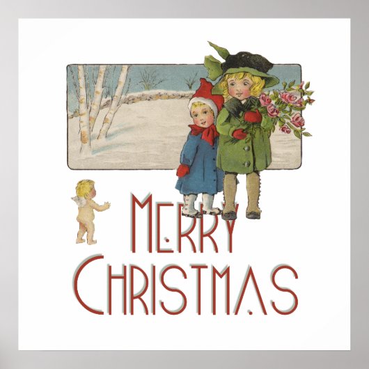 Kerstmis Vintage Kinderen en Cherubijnen Poster (Voorkant)