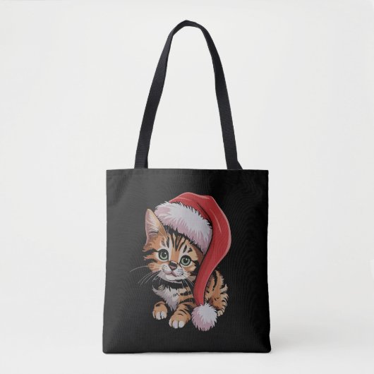 Kerstmis Vintage Kitten Kat Liefhebber Xmas Tote Bag (Voorkant)