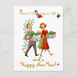 Kerstmis vintage koppel vrolijk kerstfeest groet briefkaart