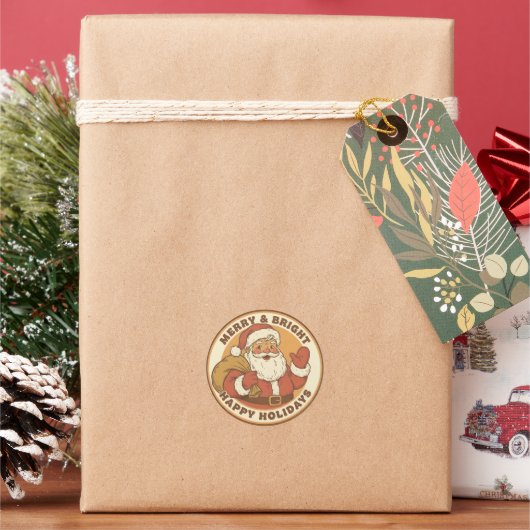 Kerstmis Vintage Merry & Bright Ronde Sticker (Feestdagen)