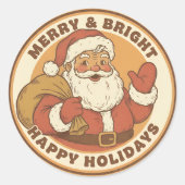 Kerstmis Vintage Merry & Bright Ronde Sticker (Voorkant)