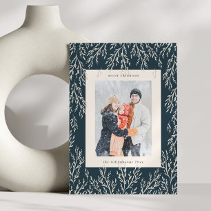 Kerstmis Vintage Navy Groene Twee Verticale Foto Feestdagenkaart