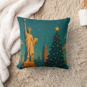 Kerstmis Vintage New York Kussen – Vakantie