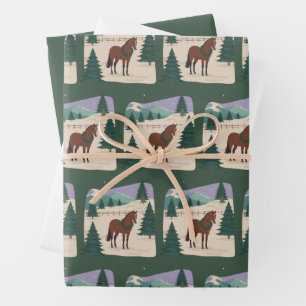 Kerstmis Vintage Paard 90s Stijl Retro Kerstboom Inpakpapier Vel