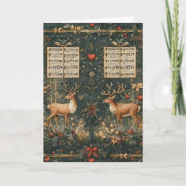 Kerstmis Vintage Patroon Herten Bladmuziek  Strikk Kaart