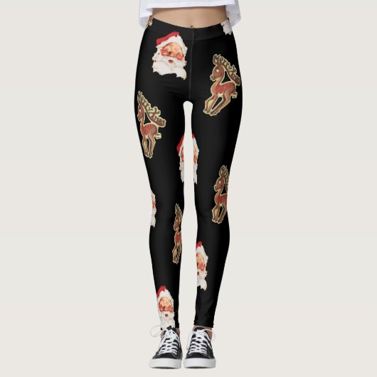 Kerstmis Vintage Patroon, Kerstman Leggings (Voorkant)