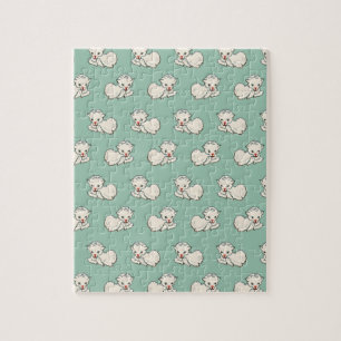 Kerstmis Vintage Patroon met Baby Lam op Groen Legpuzzel