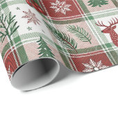 Kerstmis Vintage Plaid Hulst & Herten Patroon Cadeaupapier (Rol Hoek)