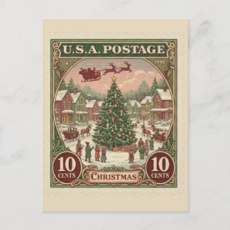Kerstmis Vintage Postzegel Briefkaart